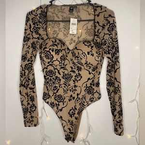 Windsor Beige Bodysuit with Black Print